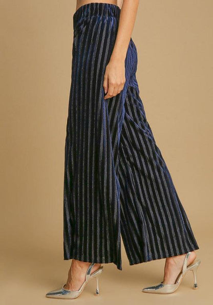 Striped Leg Velvet Pants - Navy