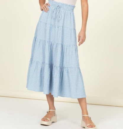 High-Waist Gingham Print Midi Skirt