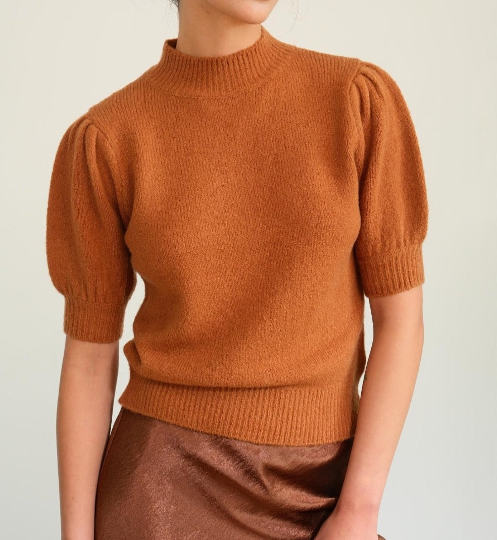 Mock Neck Puff Sleeve Sweater