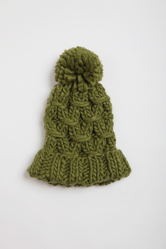 Oversized Chunky Knit Beanie - Olive