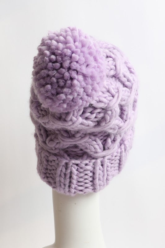 Oversized Chunky Knit Beanie - Lavender