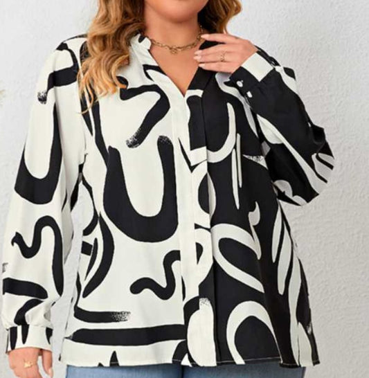 Beautifully Sized V Neck Contrast Color Printed Shirt