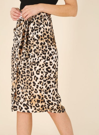 Satin Leopard Tie Skirt