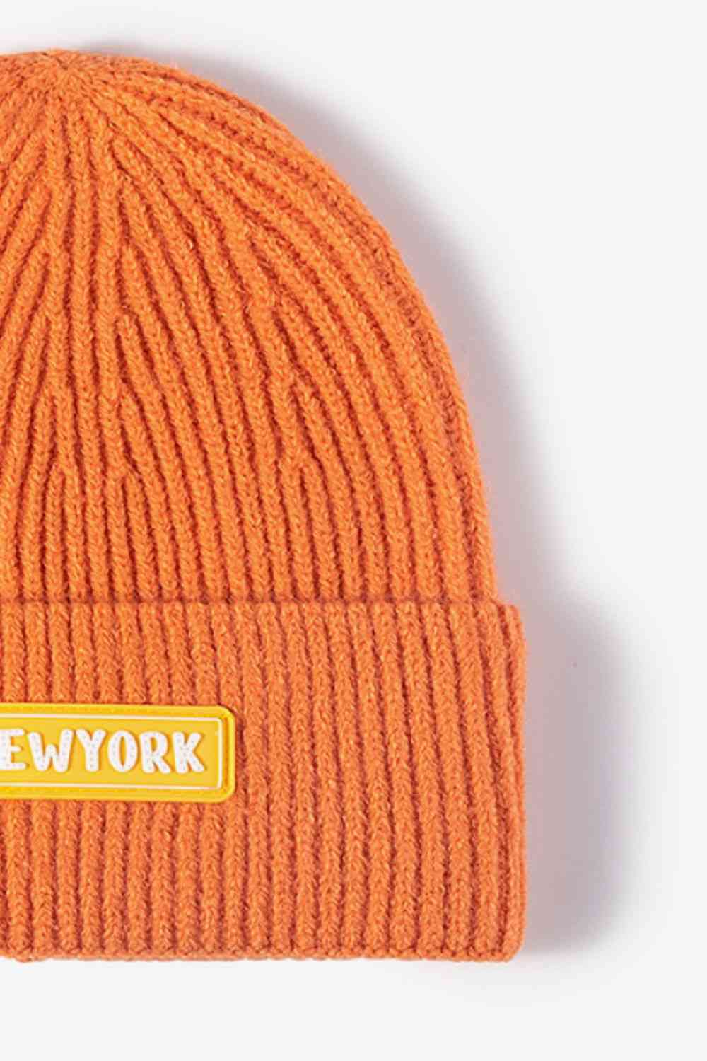 NEW YORK Patch Rib-Knit Cuffed Beanie