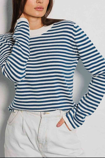 Striped Round Neck Long Sleeve Sweater