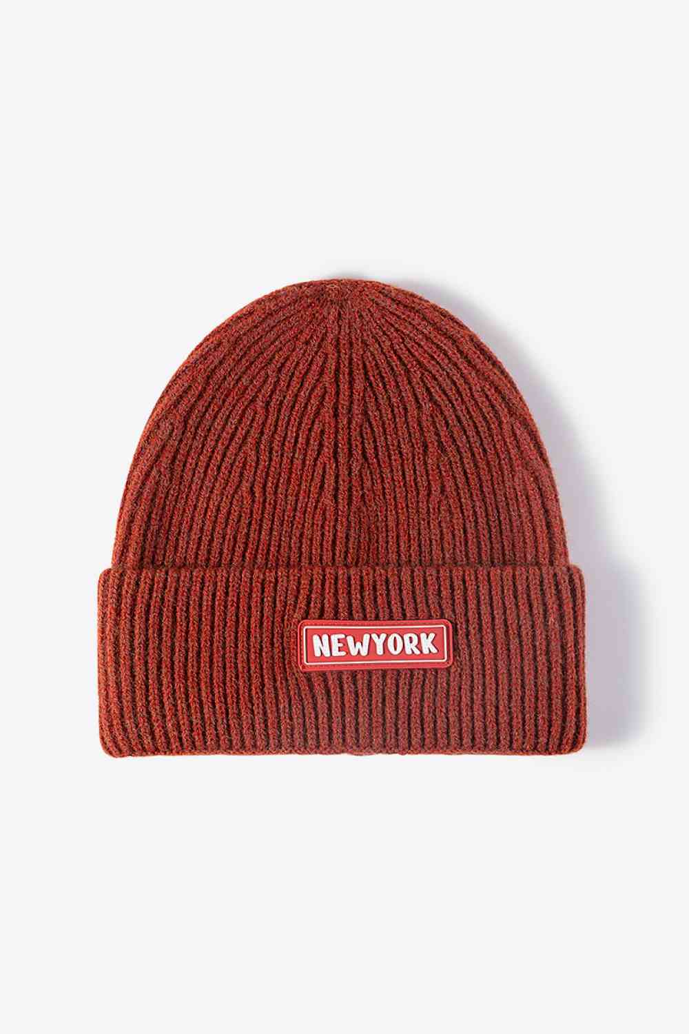 NEW YORK Patch Rib-Knit Cuffed Beanie