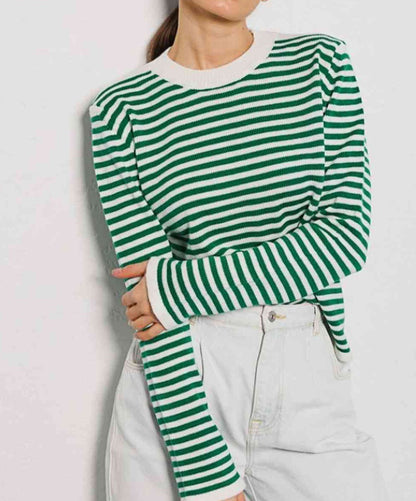 Striped Round Neck Long Sleeve Sweater