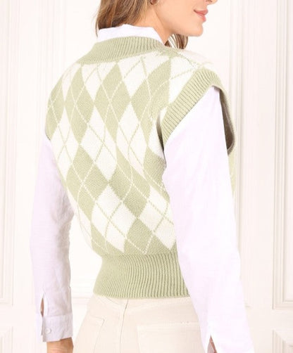 Knitted argyle sweater vest