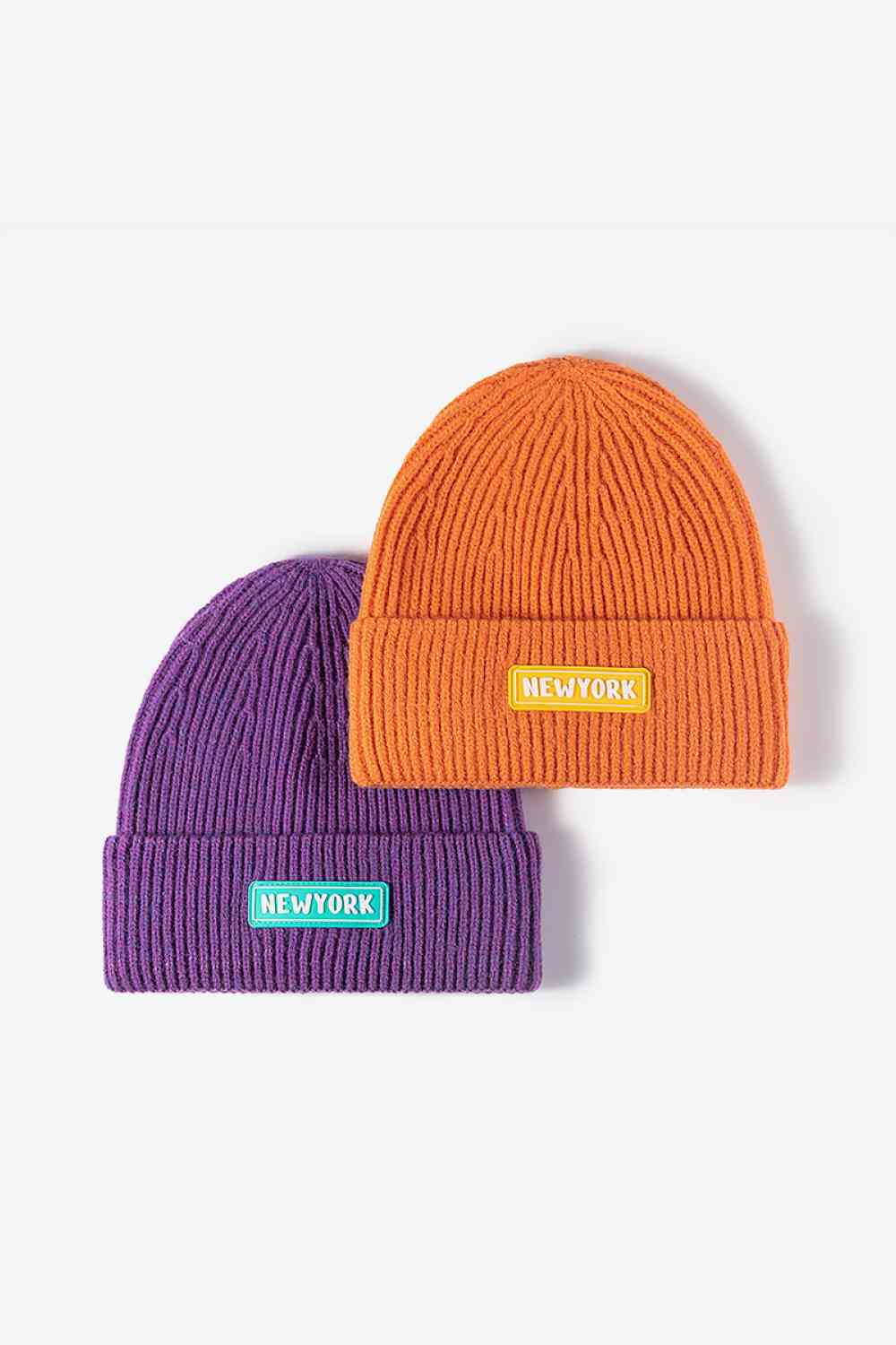 NEW YORK Patch Rib-Knit Cuffed Beanie