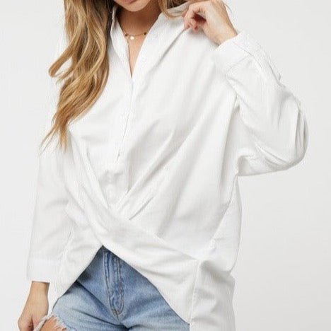 Criss Cross white button down shirt