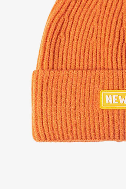 NEW YORK Patch Rib-Knit Cuffed Beanie