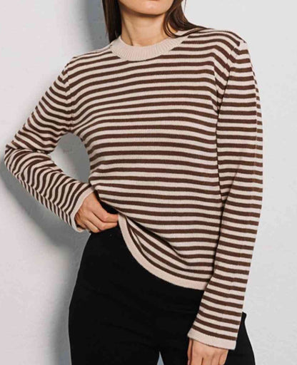 Striped Round Neck Long Sleeve Sweater