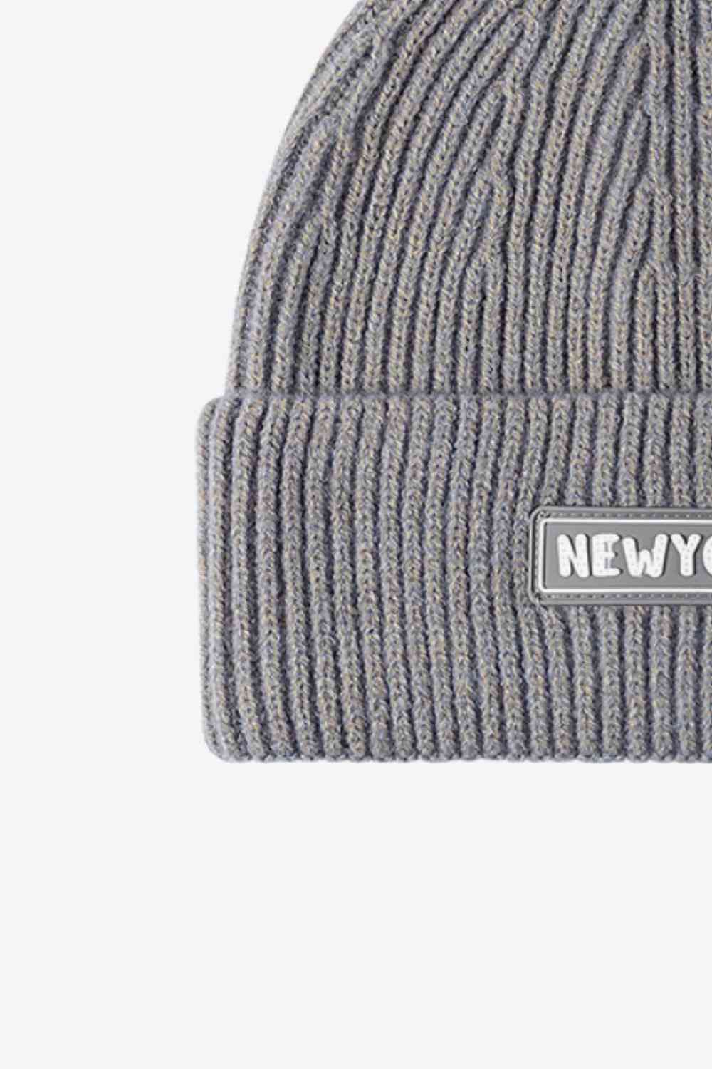 NEW YORK Patch Rib-Knit Cuffed Beanie