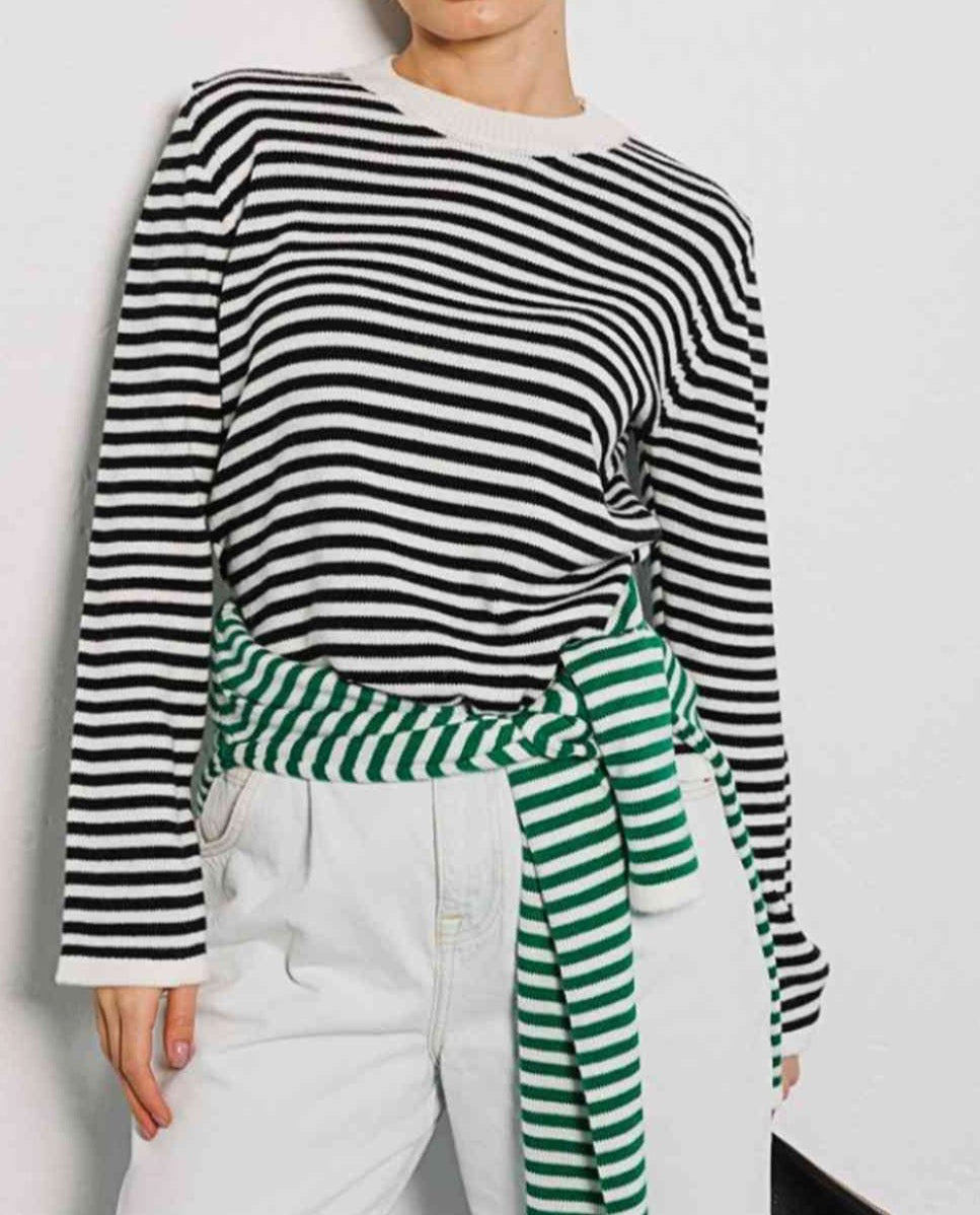 Striped Round Neck Long Sleeve Sweater