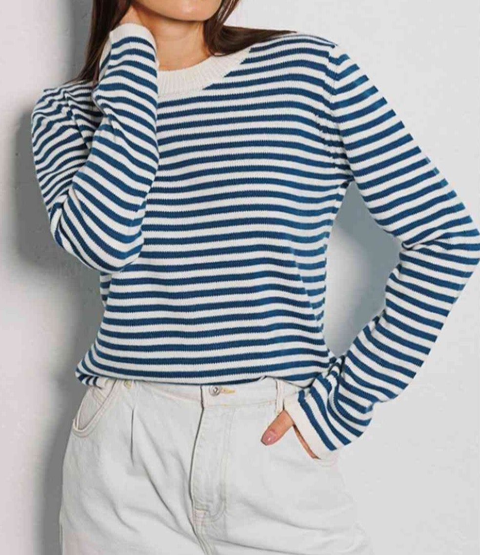 Striped Round Neck Long Sleeve Sweater