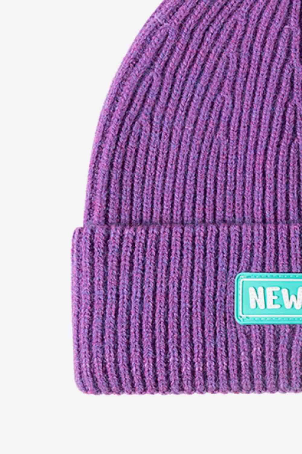 NEW YORK Patch Rib-Knit Cuffed Beanie