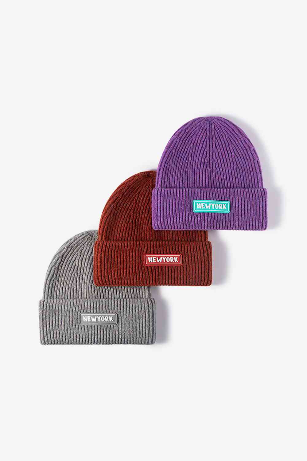 NEW YORK Patch Rib-Knit Cuffed Beanie