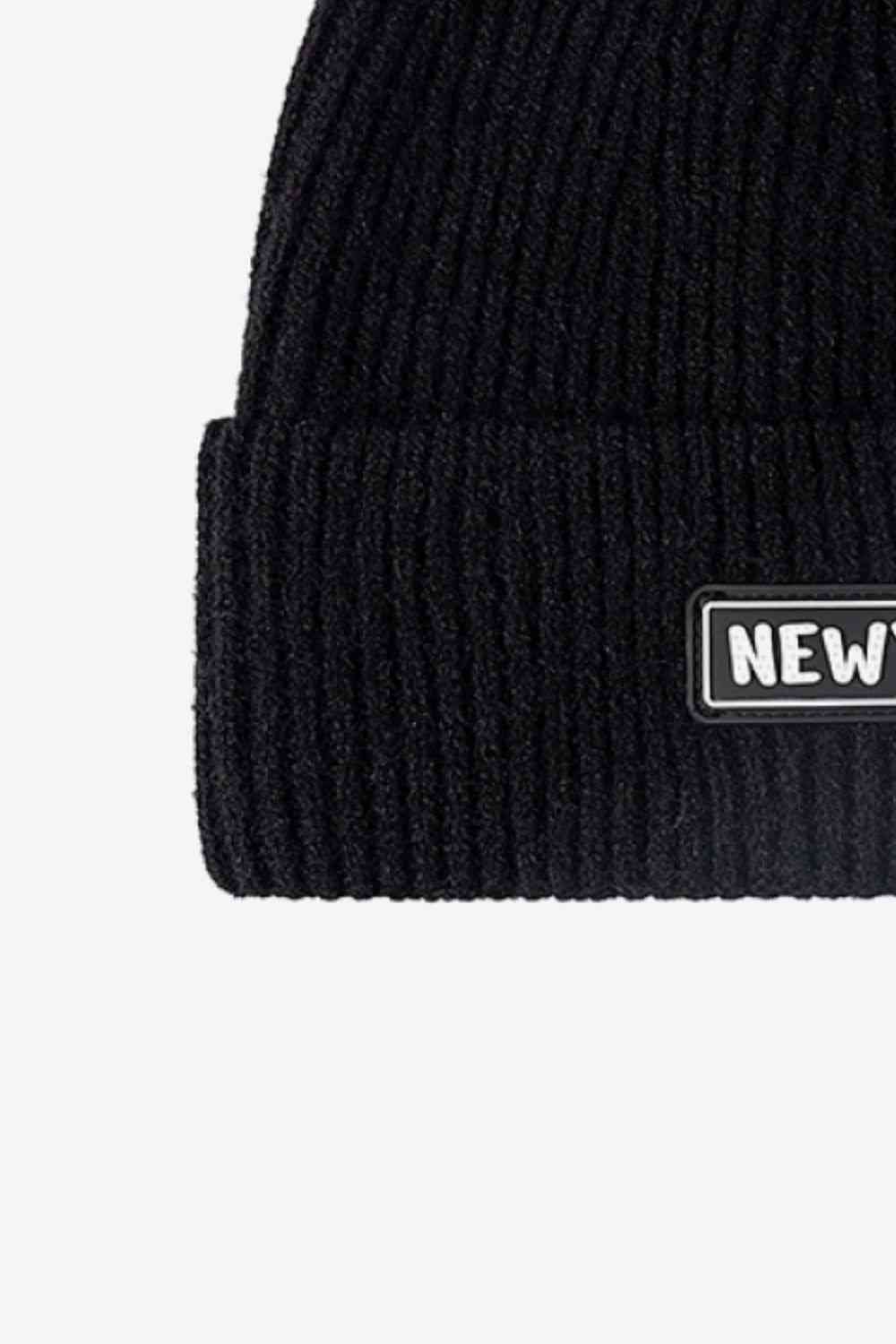 NEW YORK Patch Rib-Knit Cuffed Beanie