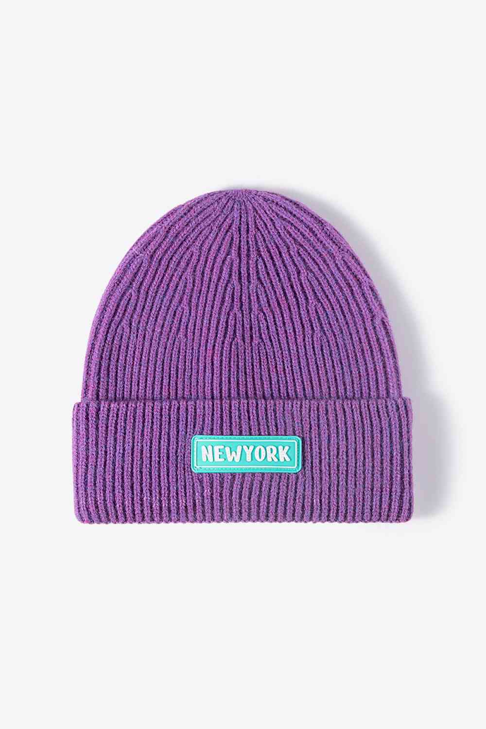 NEW YORK Patch Rib-Knit Cuffed Beanie