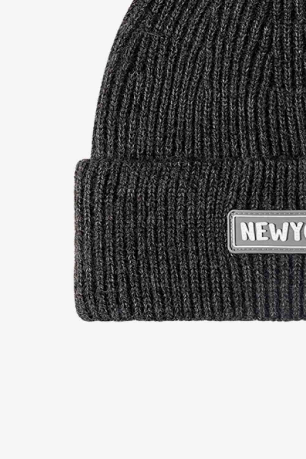 NEW YORK Patch Rib-Knit Cuffed Beanie