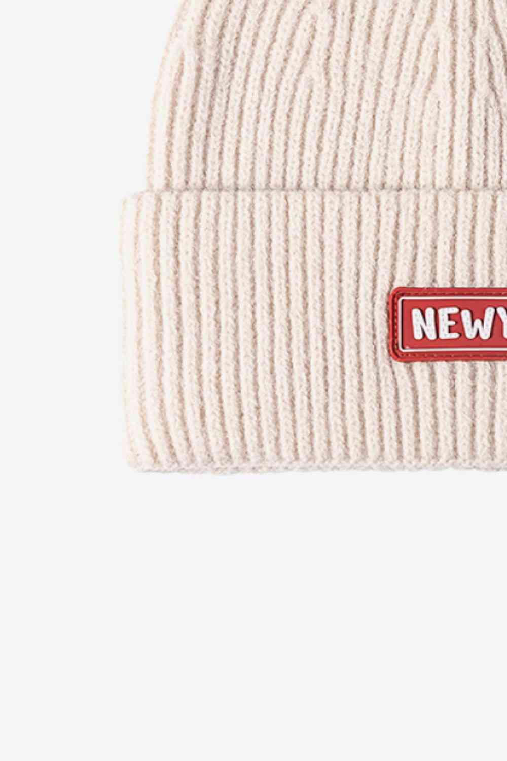 NEW YORK Patch Rib-Knit Cuffed Beanie